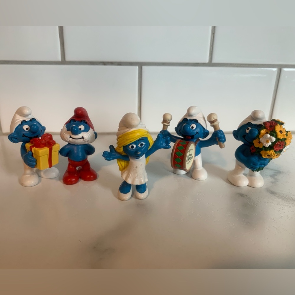 Vintage Schleich Smurfs Figurine Set - Papa Smurf, Smurfette and Friends